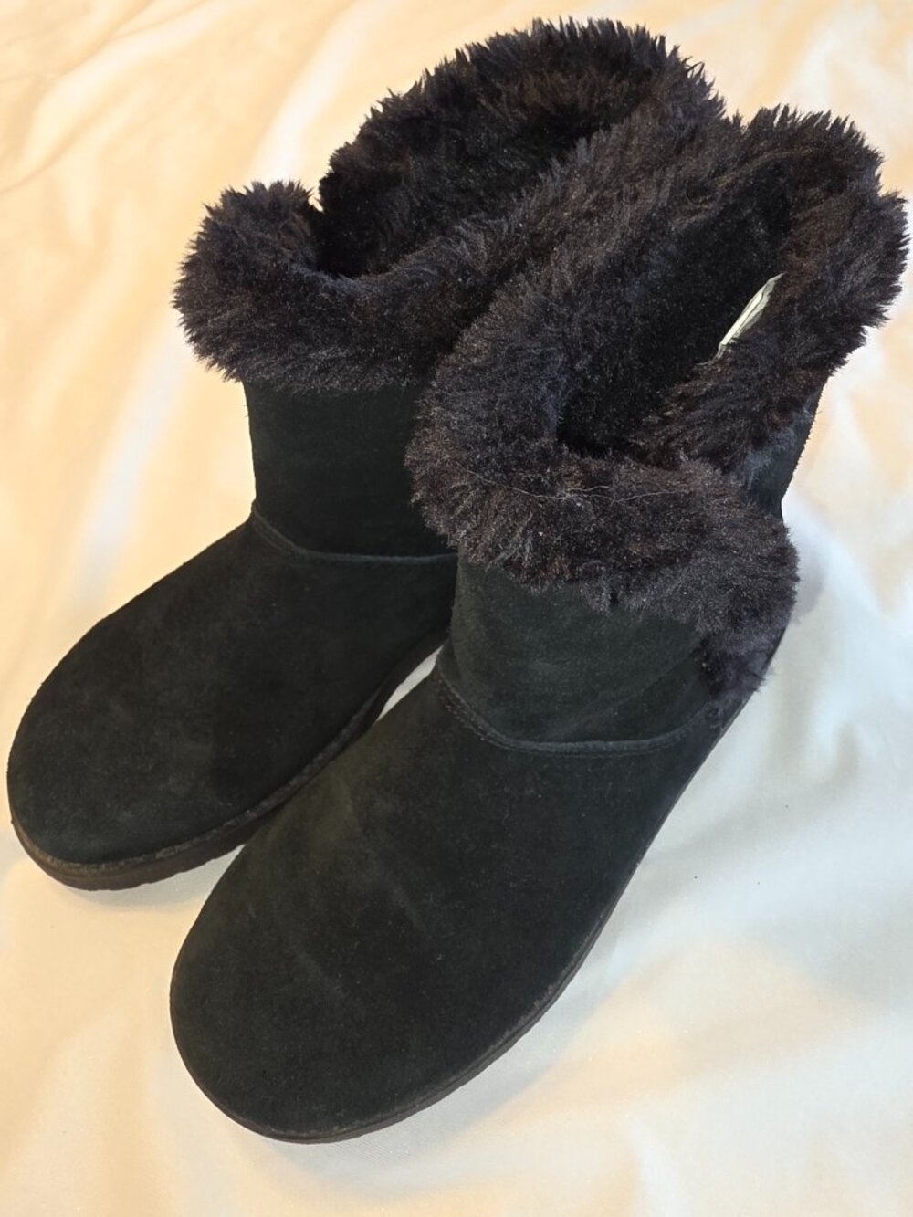 Black Suede Boots Faux Fur Lining Warm Cozy Winter Womens Sz 7 Shoes